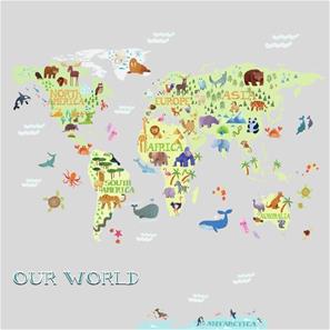 Verdens Kort til børn Gigant Wallstickers-2