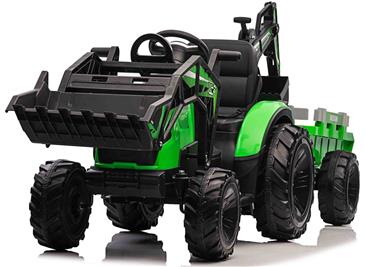 EL Traktor med Frontskovl + Gravekran + Trailer 24V til Børn-6