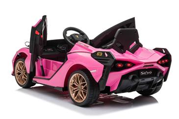 Lamborghini Sian elbil til børn 12v m/4xmotor, Gummihjul, lædersæde Pink-5